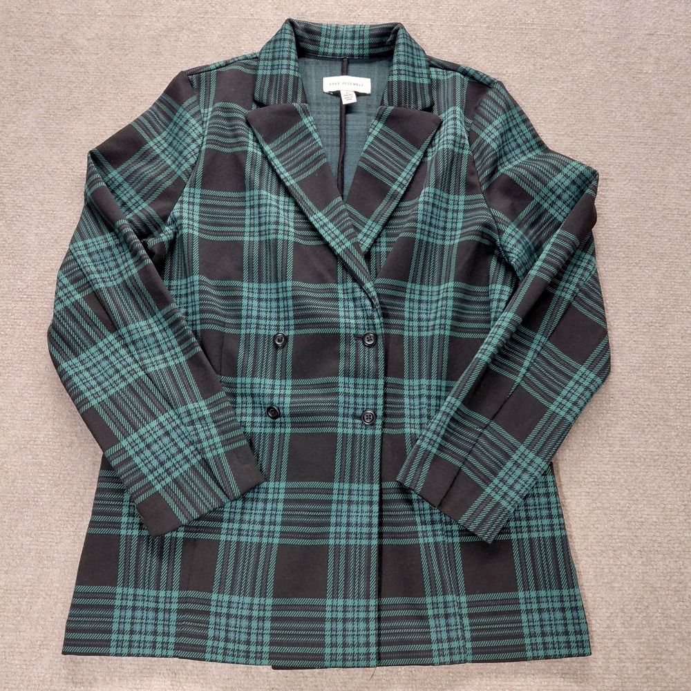 Free Assembly Long Plaid Blazer Youth Girls XL 14/16 Green Blue Black Preppy
